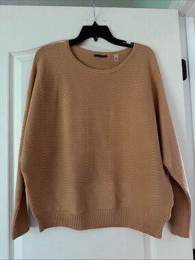 T Tahari Neutral Camel Ribbed Crewneck Sweater